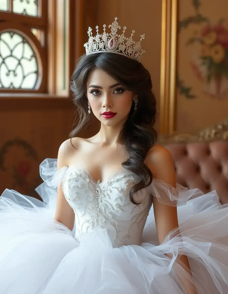 Vestido de novia corte princesa con falda de tul