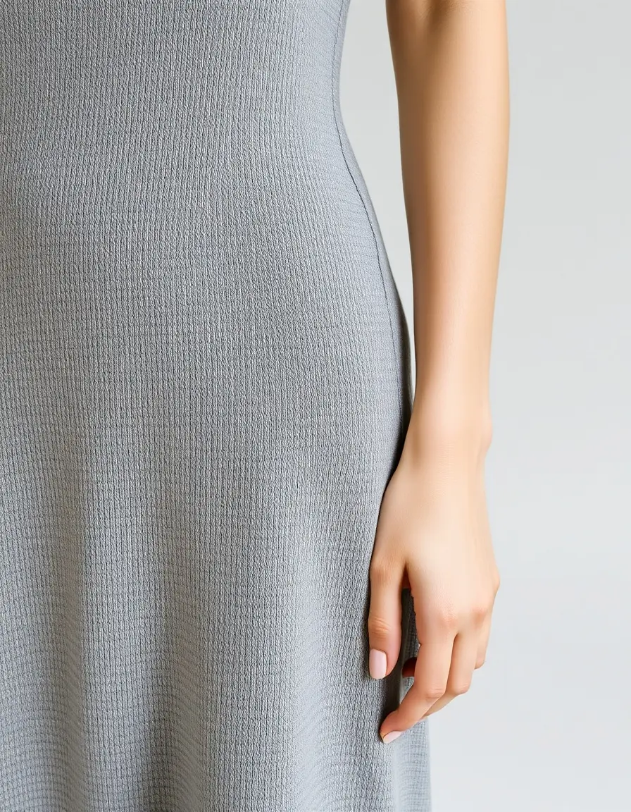 Primer plano de vestido largo de punto gris