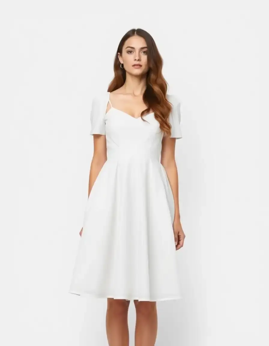 White A-Line dress flirty front view