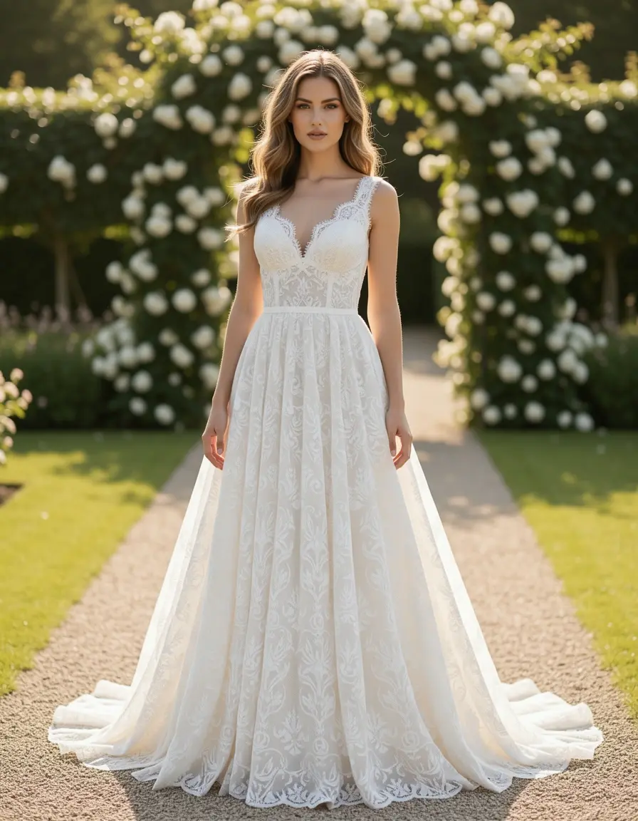 White lace dress romantic full length