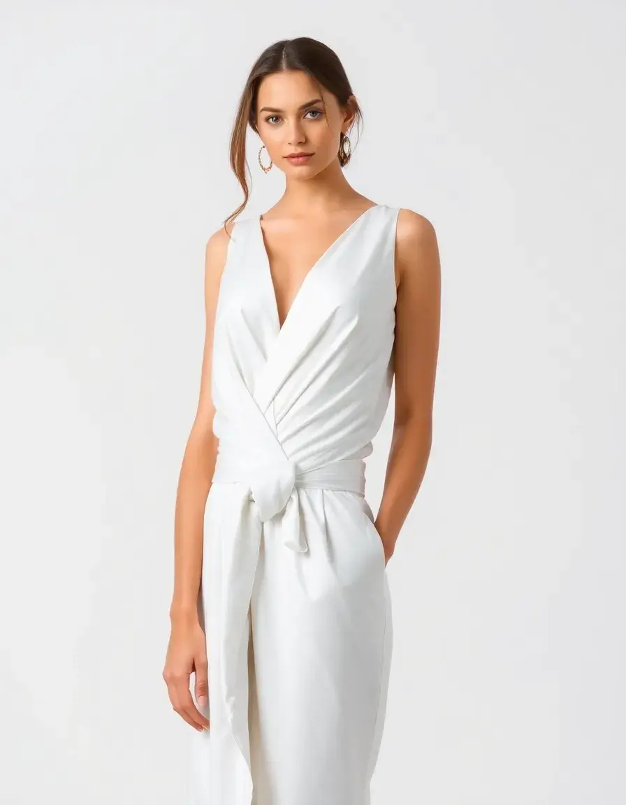White wrap dress elegant front pose