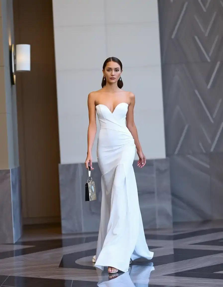White cocktail dress sophisticated walking