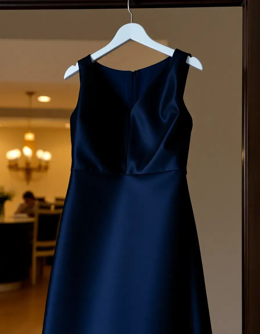 Vestido Boda satén azul marino en percha