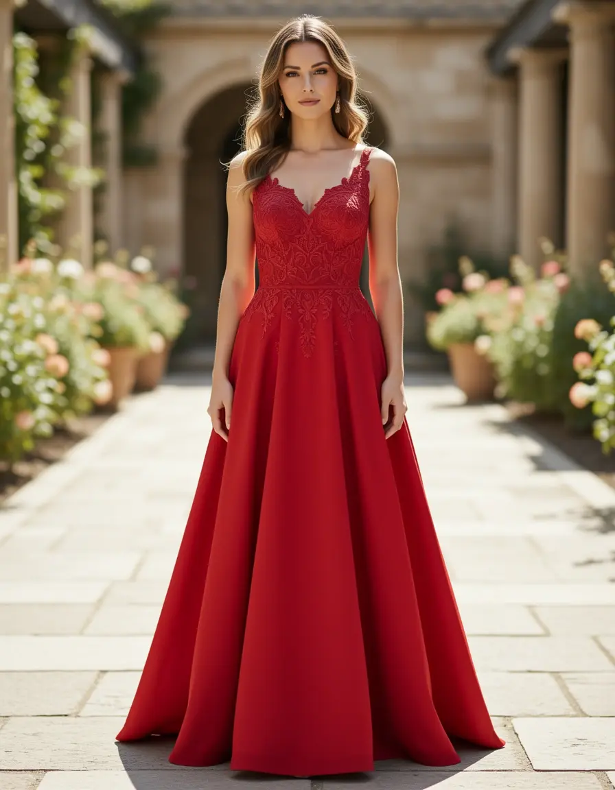 Vestido de graduación rojo corte en A largo