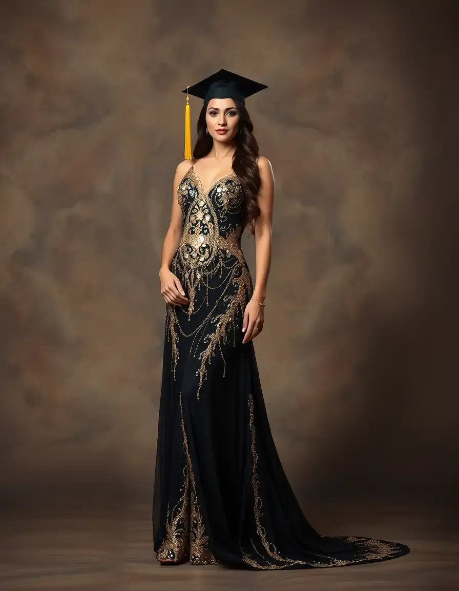 Vestido dorado con pedrería para graduación