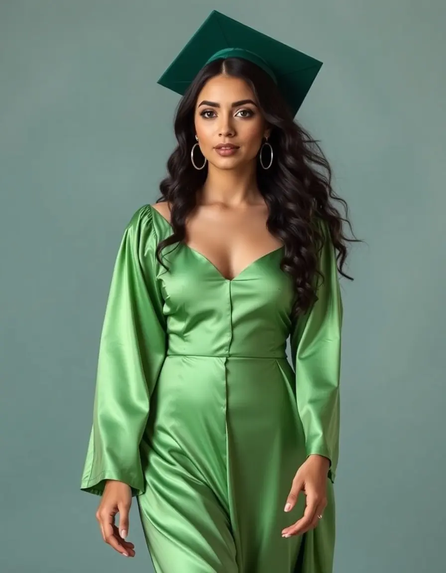 Modelo con vestido de satén verde