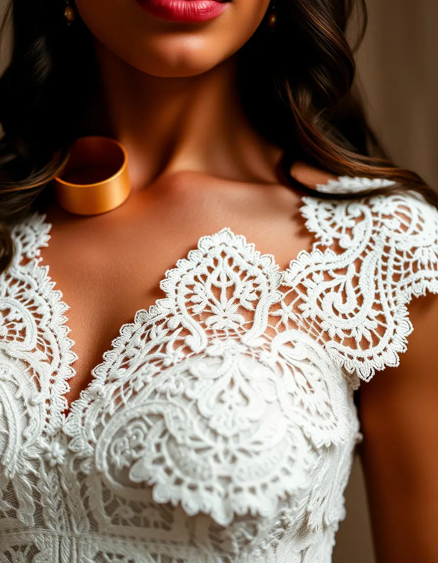 Detalle de encaje en vestido blanco