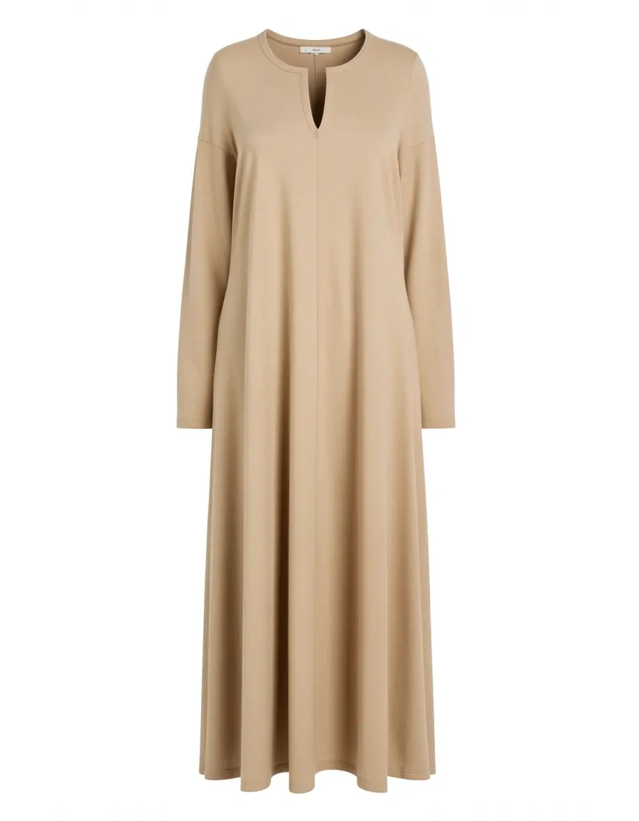 Midi length shift dress in beige