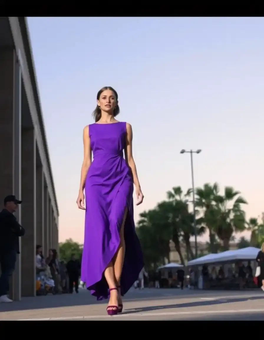 Asymmetrical hem dress in purple