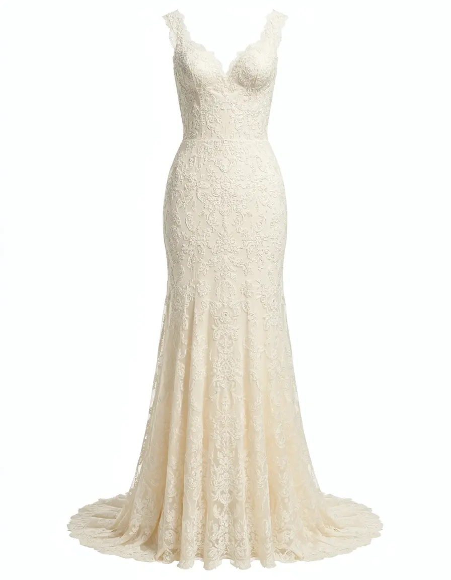 Vestido de novia de encaje color marfil estilo romántico