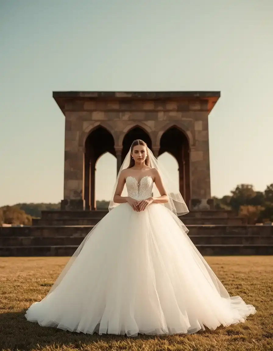 Vestido de novia estilo princesa con falda de tul