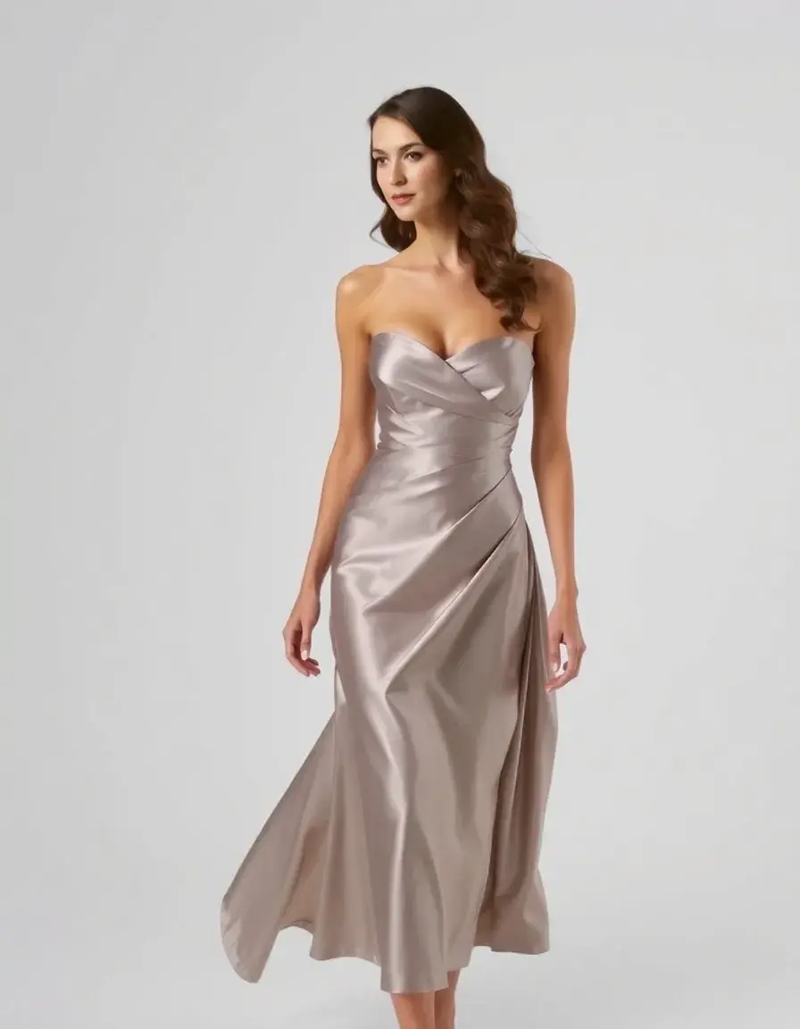 Vestido de novia strapless de satén brillante
