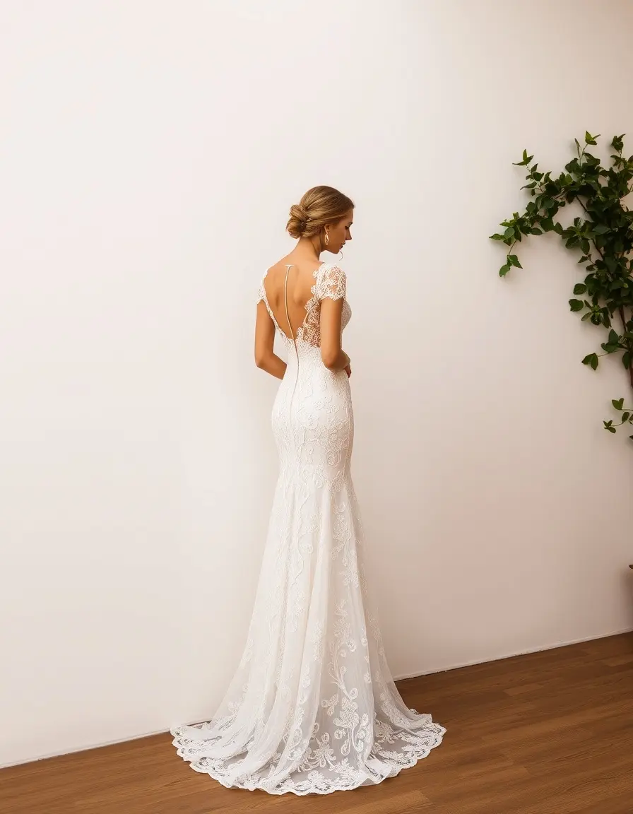 Vestido boda lace marfil, detalle de encaje elegante