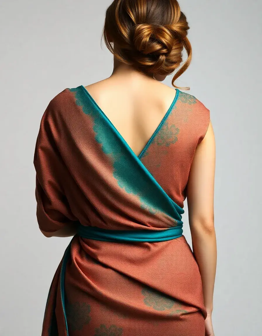 Vestido boda wrap color teal, corte cruzado favorecedor
