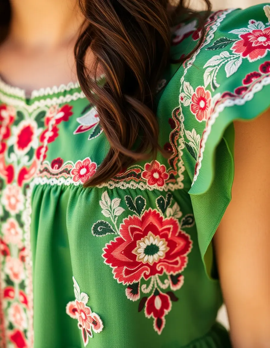Women's Fiesta Embroidered green detail