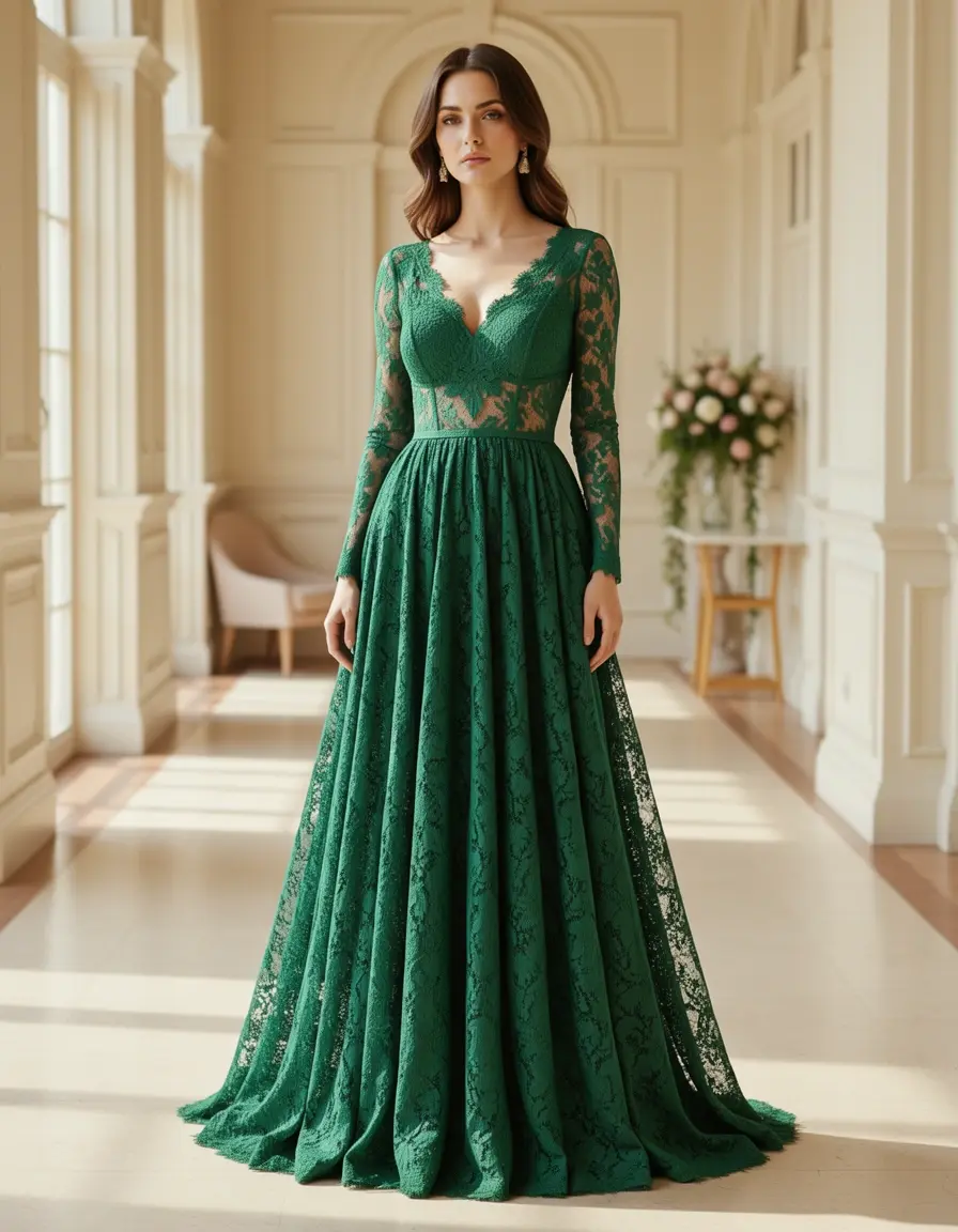 Vestido de encaje verde romántico