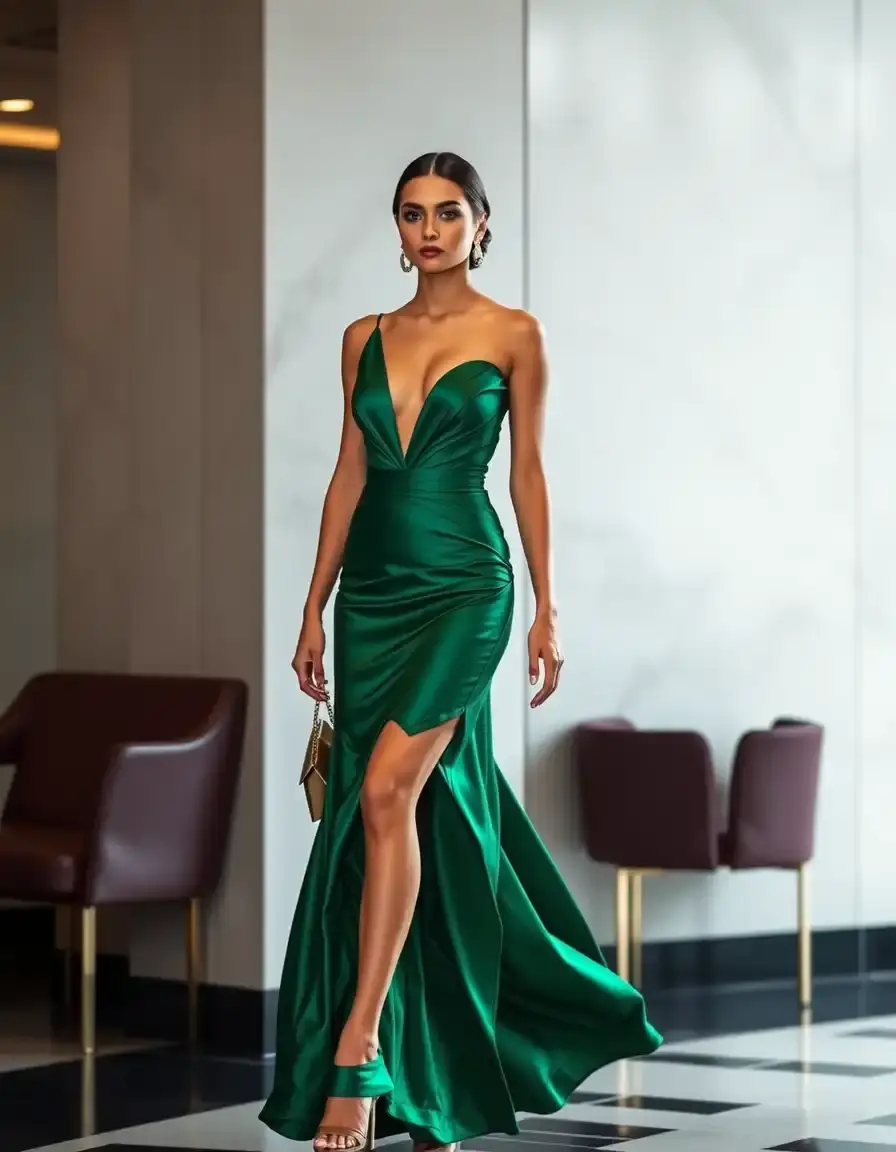 Vestido verde de cóctel sofisticado