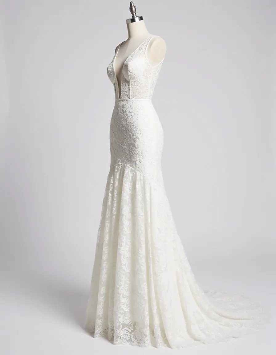 Vestido de boda corte sirena blanco visto lateralmente