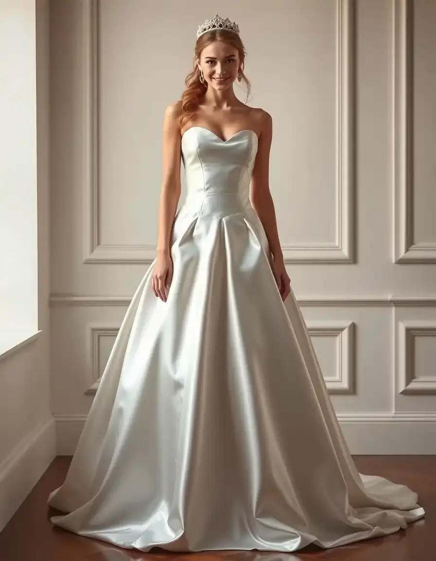 Vestido de boda corte princesa en satén pose frontal