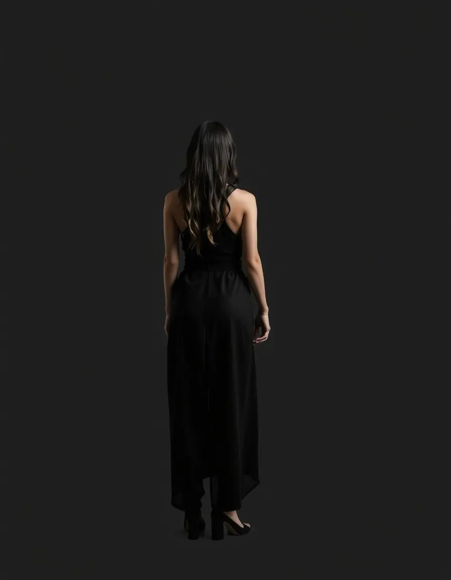 Vestido negro corte high-low vista trasera