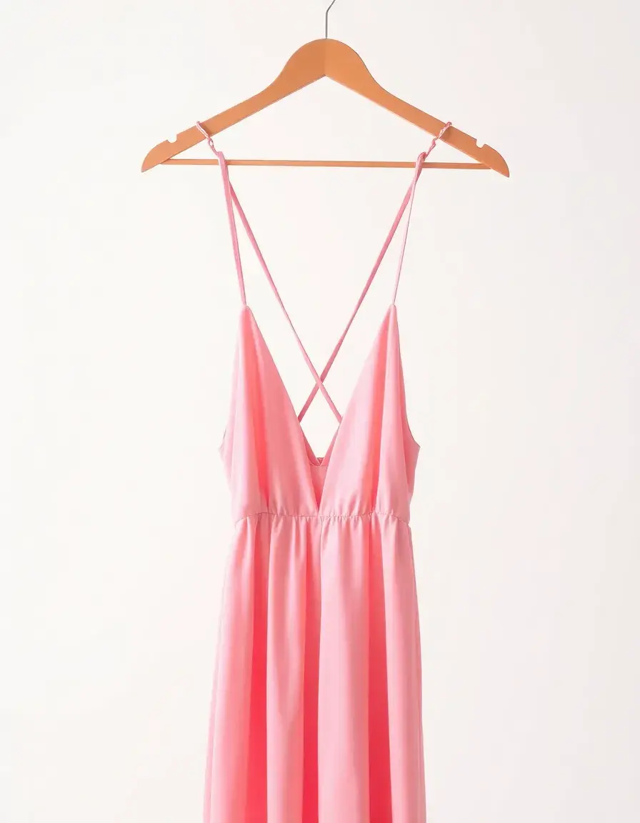 Vestido rosa de tirantes para graduación en percha