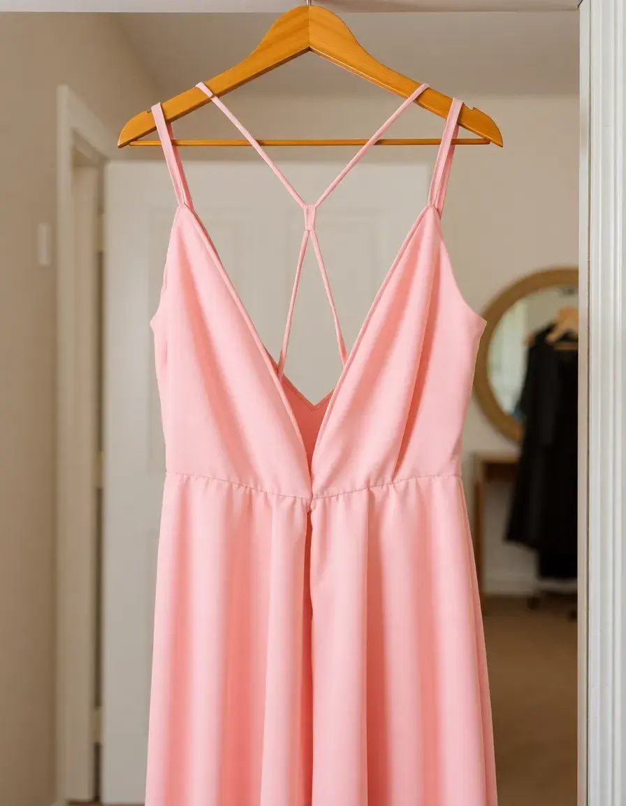 Vestido rosa con espalda de tiras cruzadas