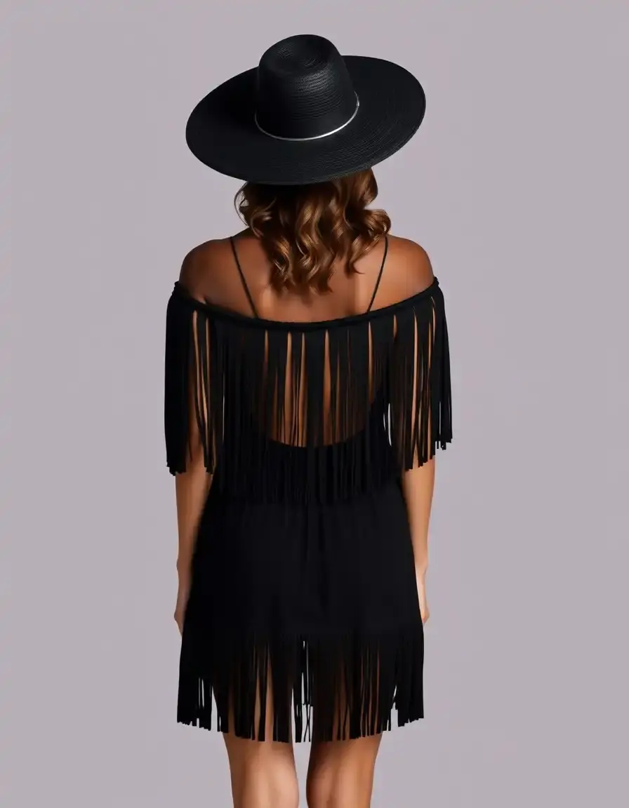 Vestido fiesta mujer fringe black flecos negro