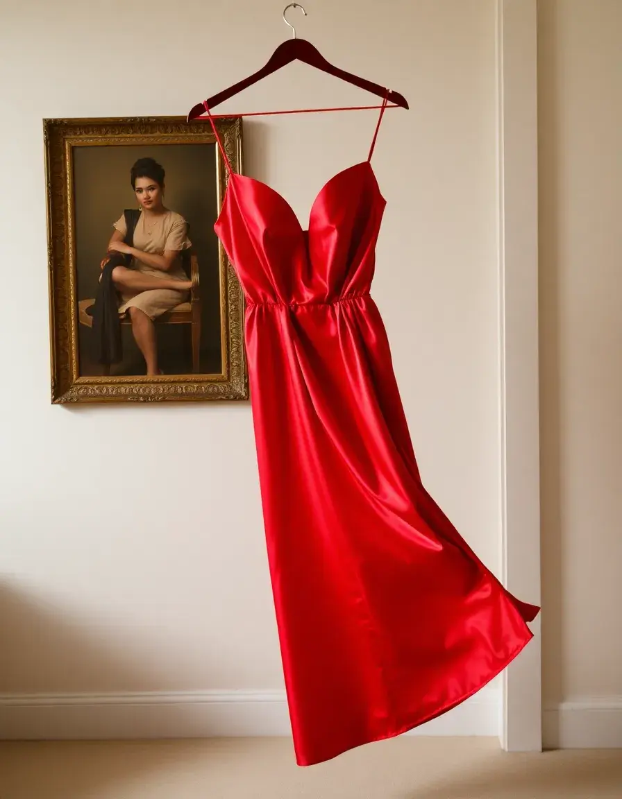 Mujer Long satin red on hanger