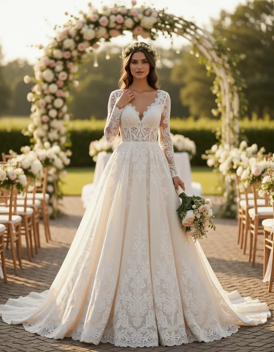 Bodas Lace Dress romántico de encaje