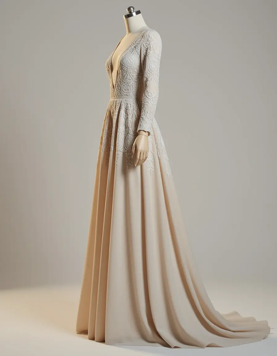 Maja style gown elegant side view on mannequin