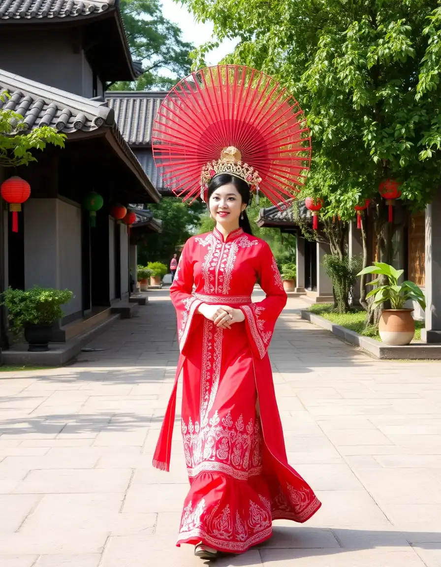 Cultural dress red model walking movement