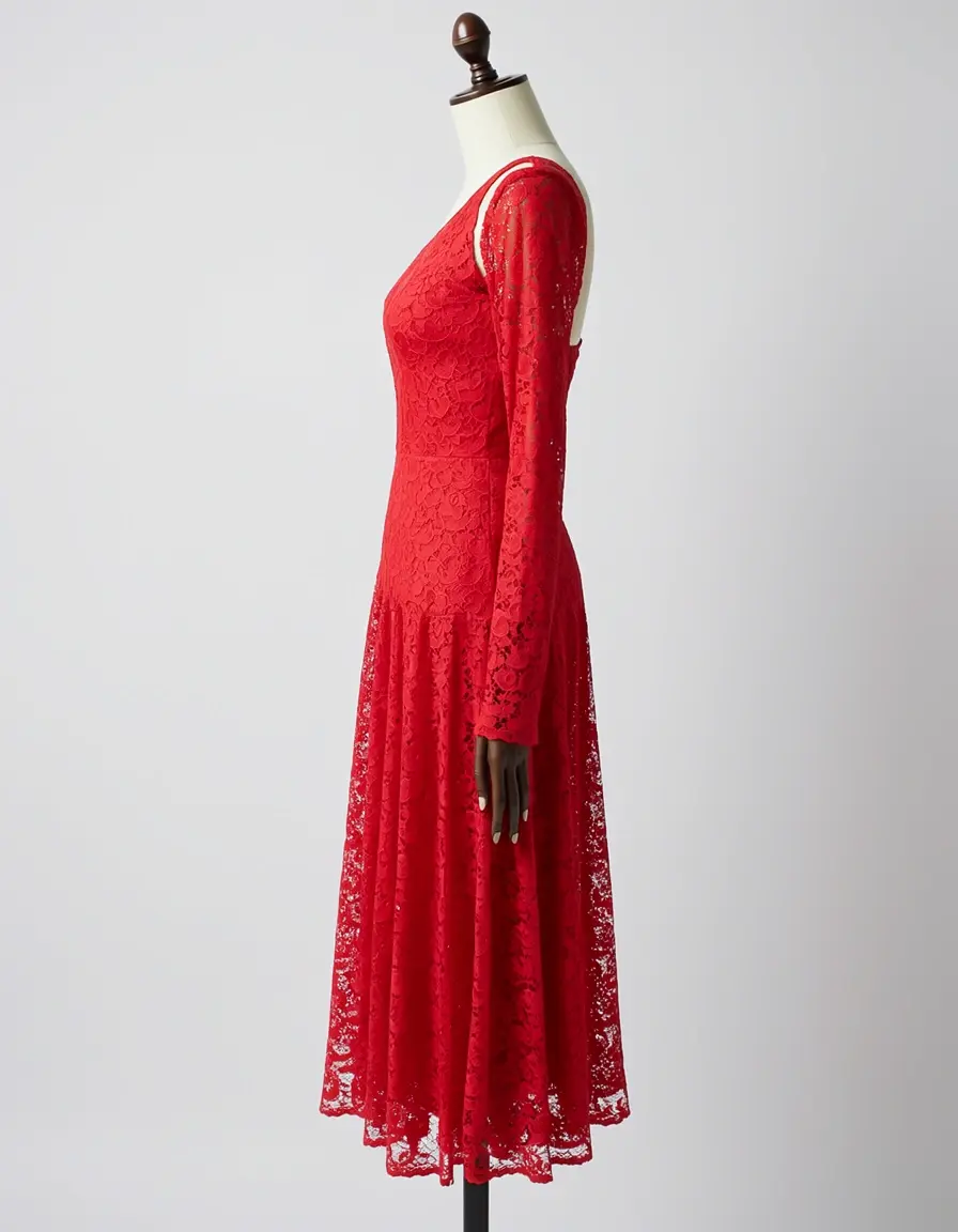 Coctel Lace Dress rojo con detalles de encaje
