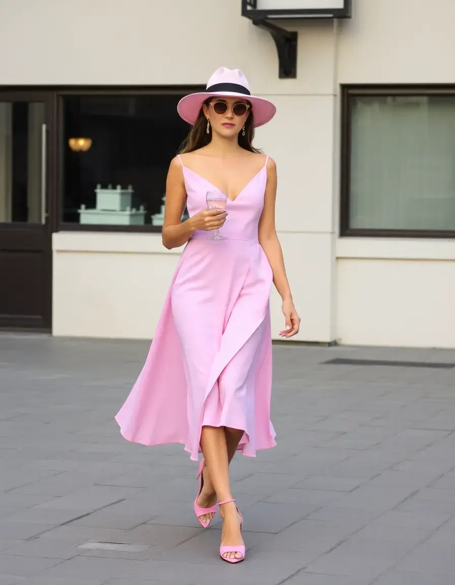 Mujer Cocktail Midi vestido rosa largo medio