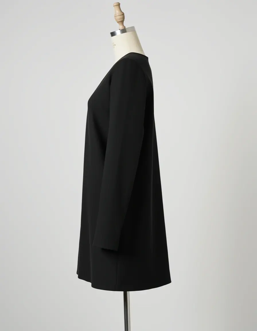Vestido corto tipo shift negro en maniquí