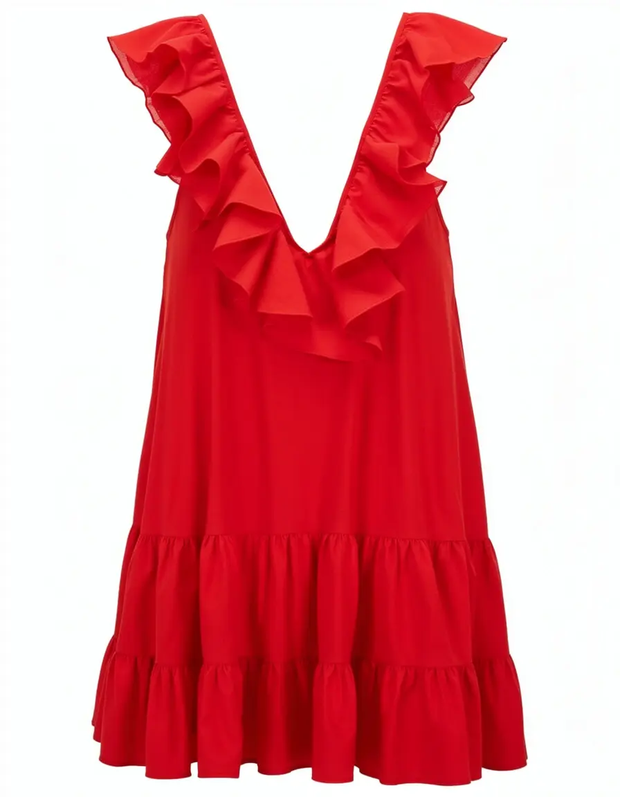 Flamenca Ruffle Dress rojo con volantes frontales