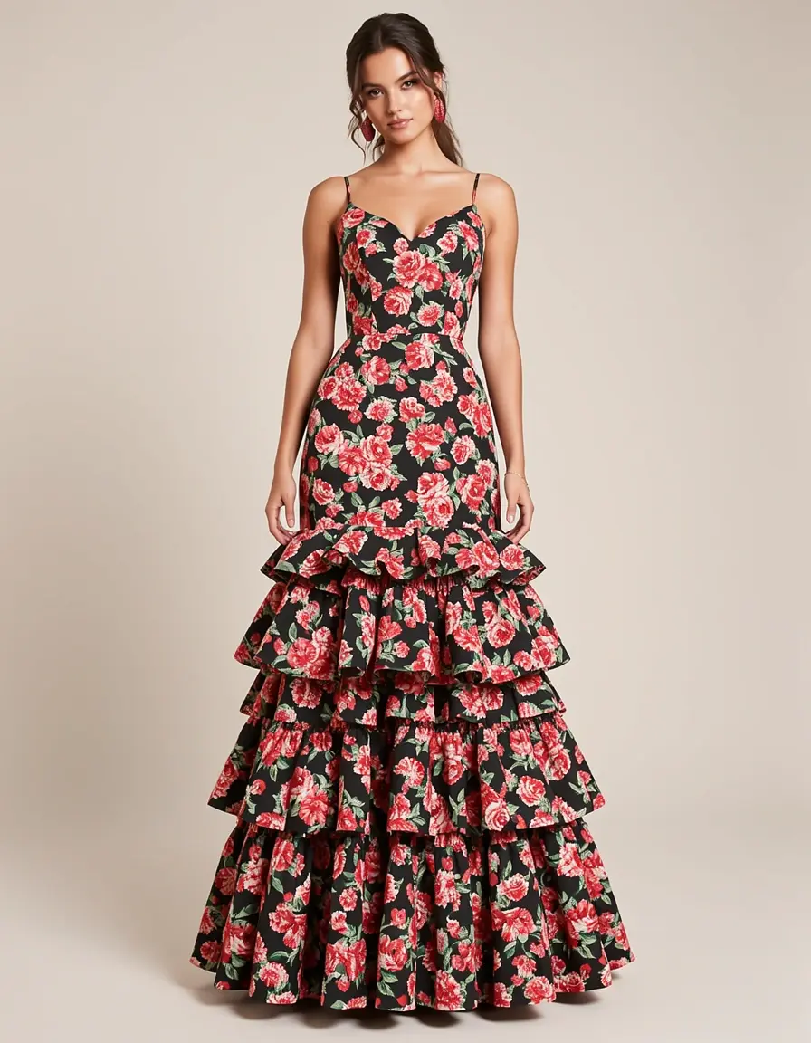 Flamenca Floral Gown con estampados de flores