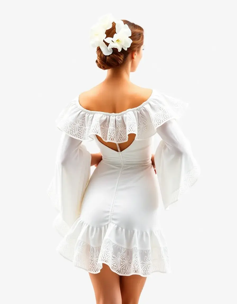 Flamenco Frilled blanco vista trasera
