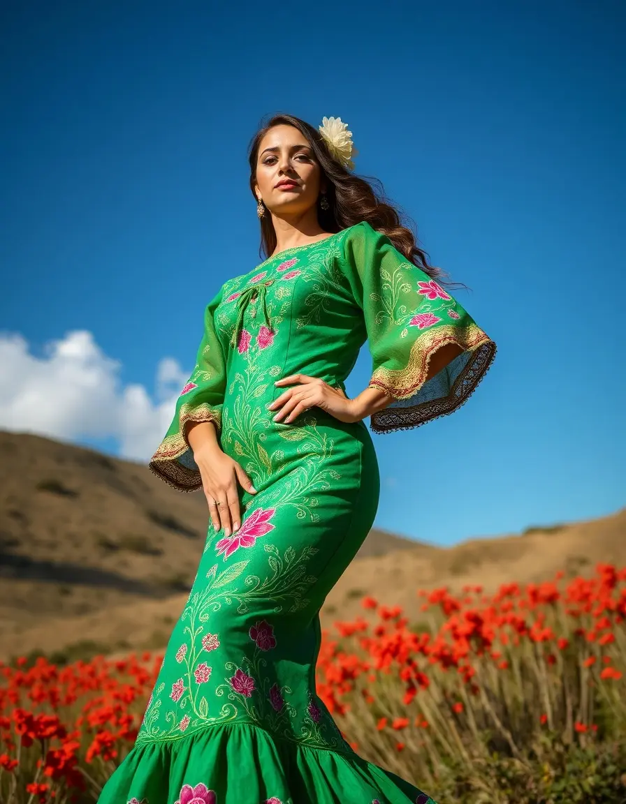 Flamenca Embroidered verde con bordados detallados