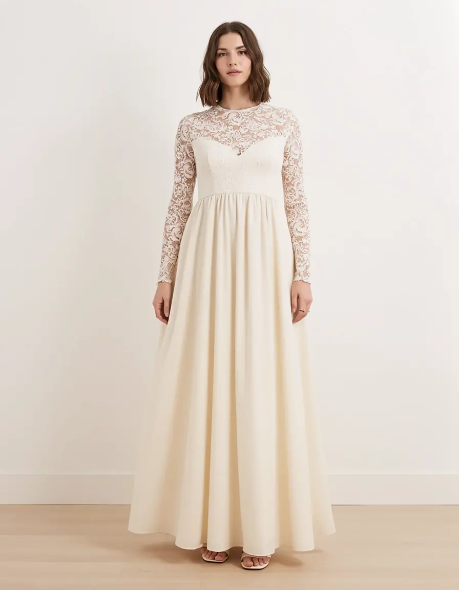 Vestido con mangas de encaje elegante
