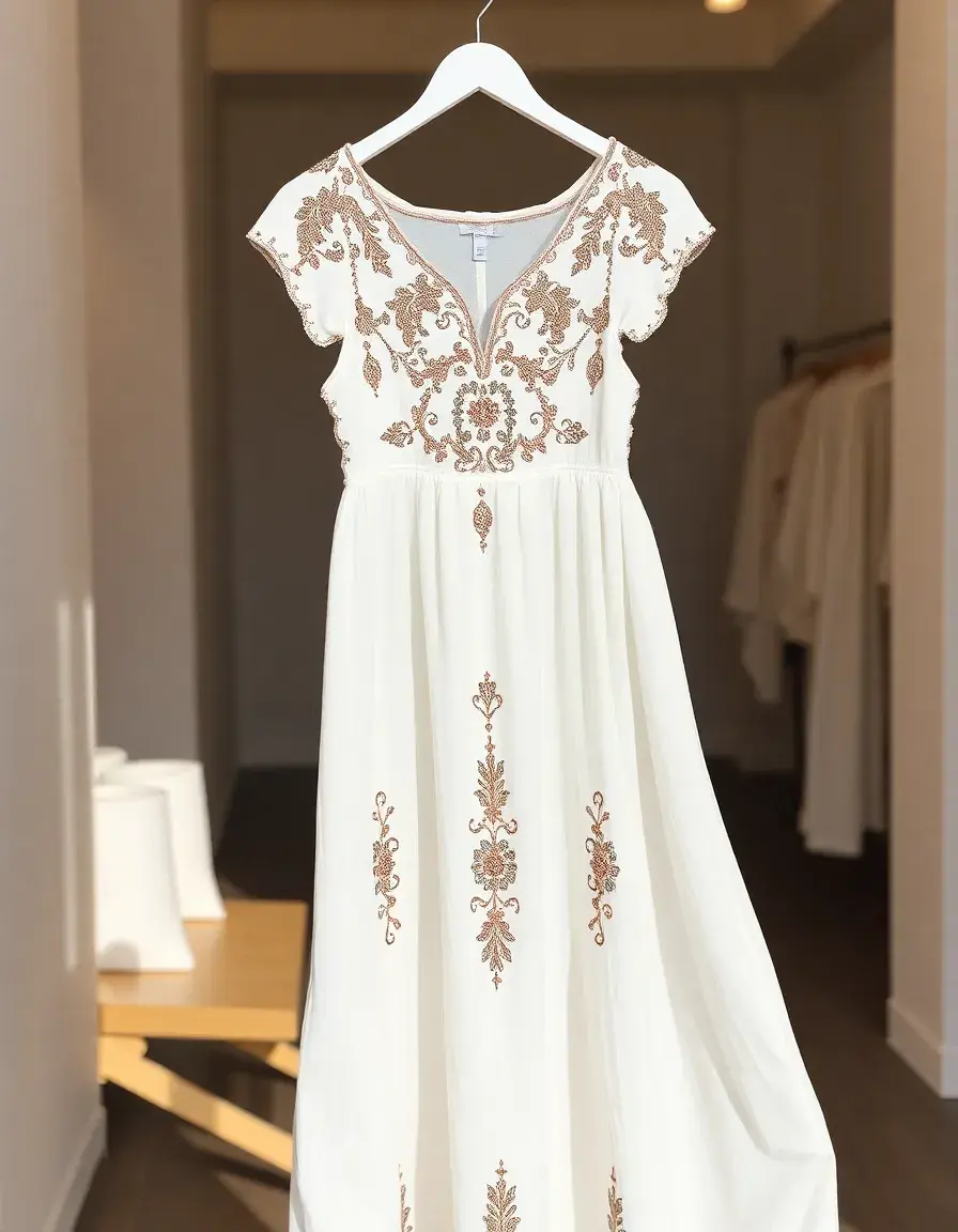 Vestido largo bordado blanco elegante