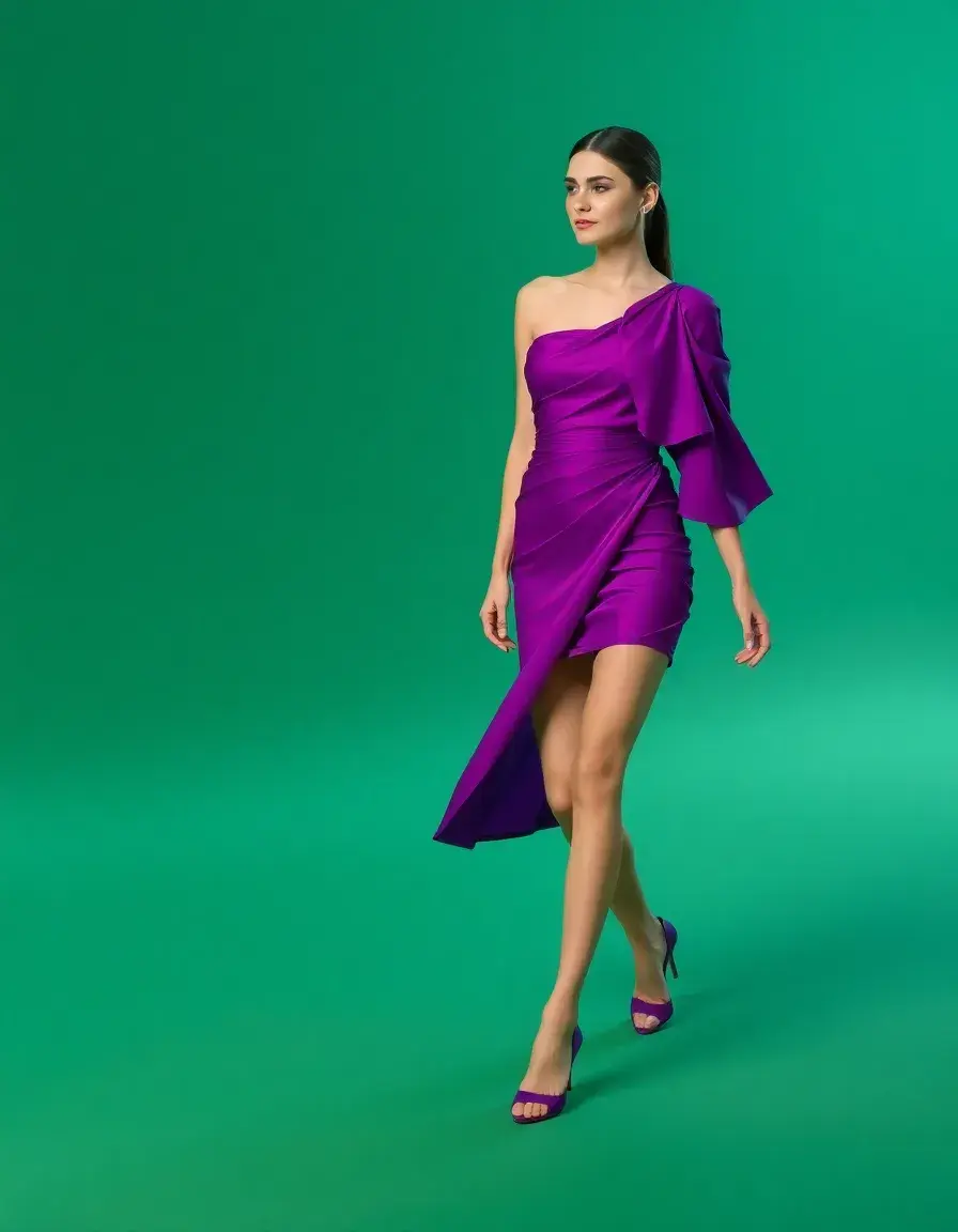 Vestido asimétrico morado un solo hombro