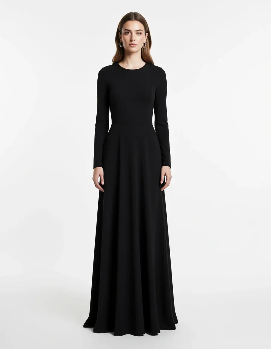 Vestido largo manga larga negro invitada boda invierno
