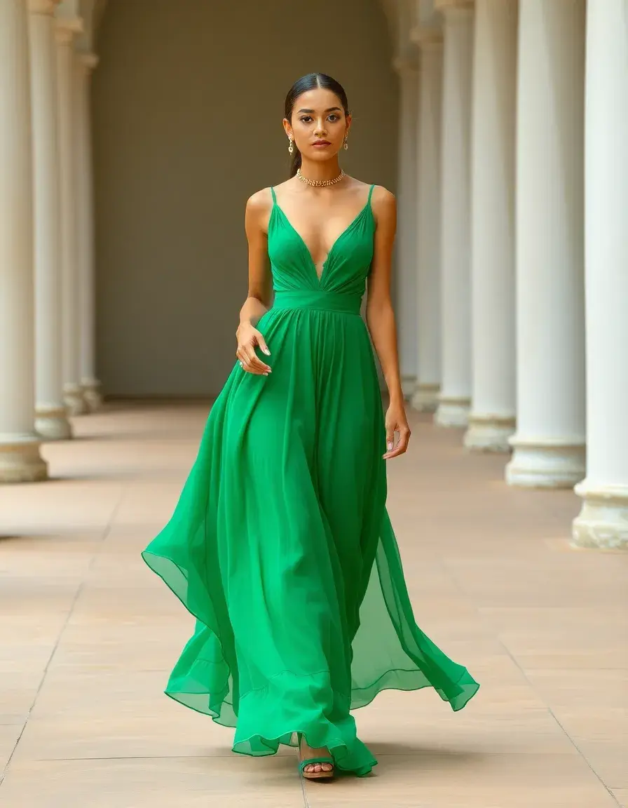 Vestido largo verde esmeralda para invitada
