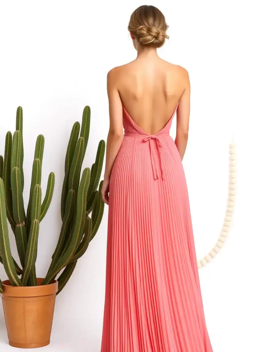 Invitada pleated coral vestido plisado
