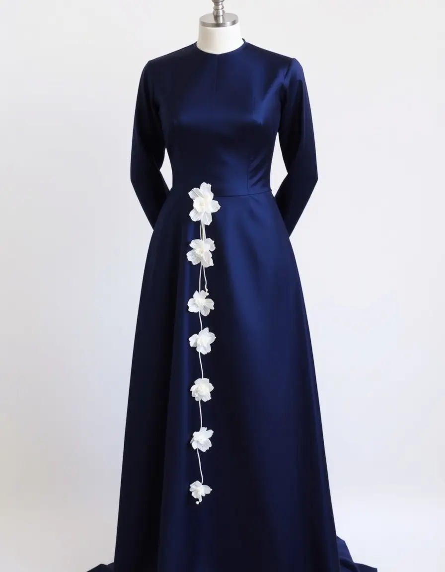 Comunion satin navy vestido satén azul