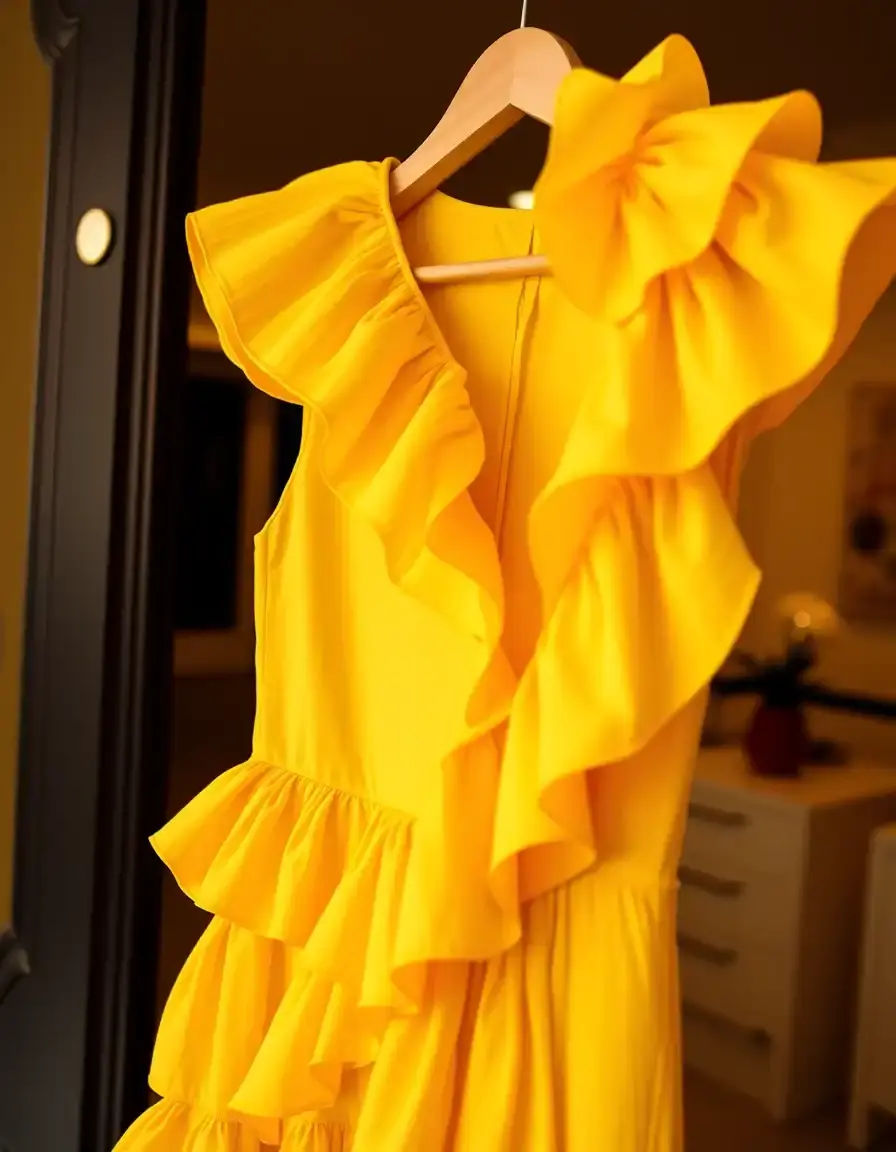 Invitada ruffle yellow vestido volantes amarillo