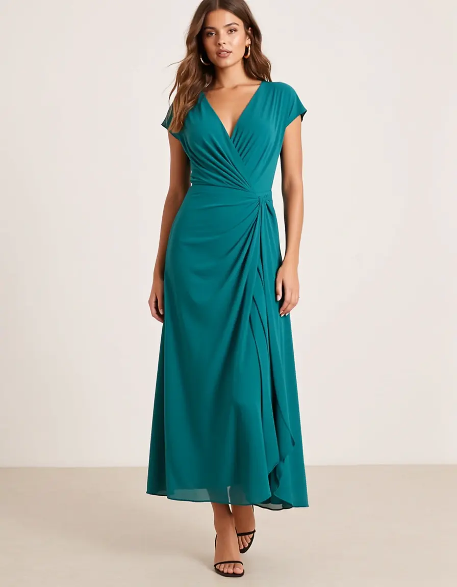 Vestido Invitada Midi Wrap color teal