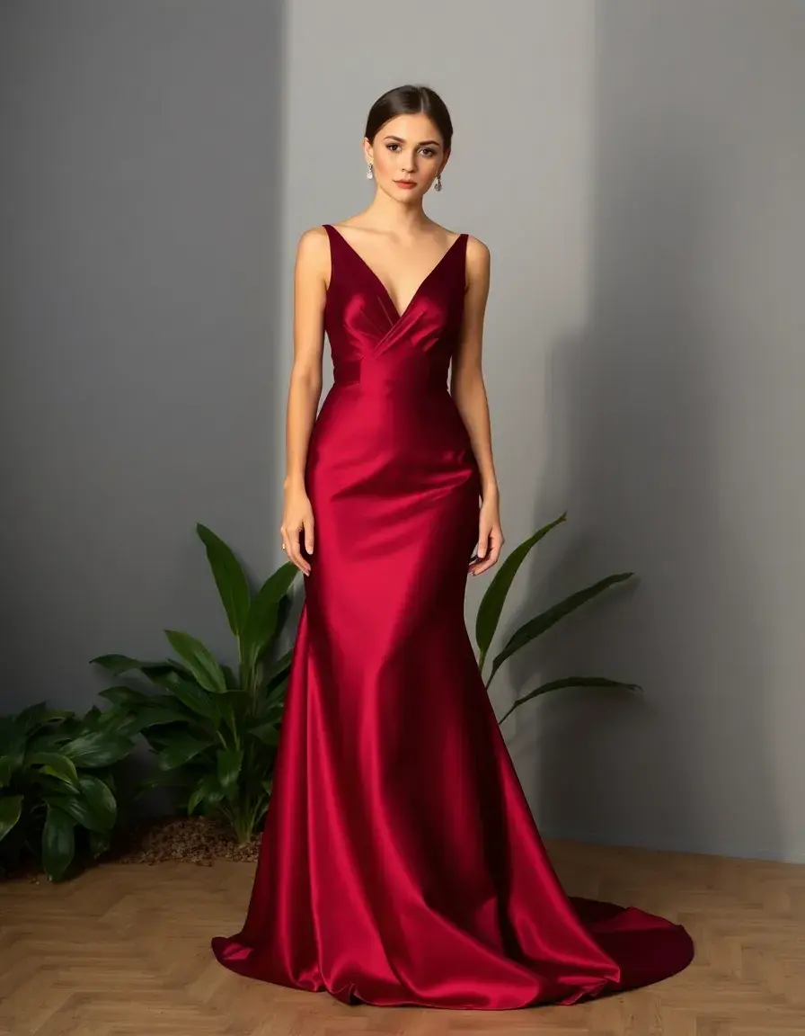 Vestido Invitada Midi Satin borgoña