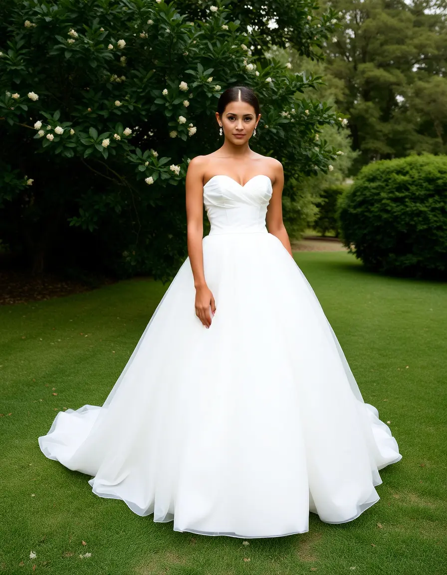 Strapless ball gown white front pose