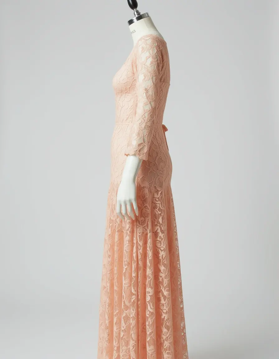 Vestido midi de encaje color melocotón para boda